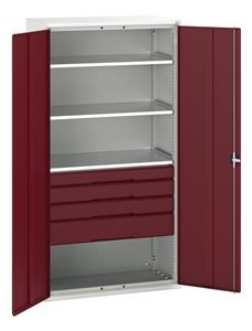 16926576.** Verso kitted cupboard with 3 shelves, 4 drawers. WxDxH: 1050x550x2000mm. RAL 7035/5010 or selected